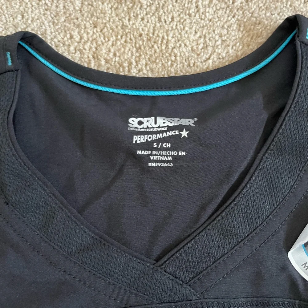Scrubstar Black Scrub Top with Blue Accents